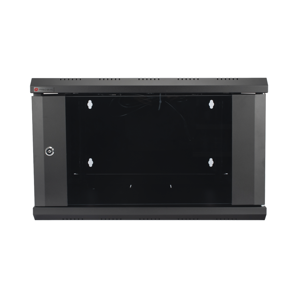 Gabinete de Pared PRECISION 19 in 6UR (455mm) - Cristal Templado. Incluye: 2 Ventiladores y Panel Cepillo