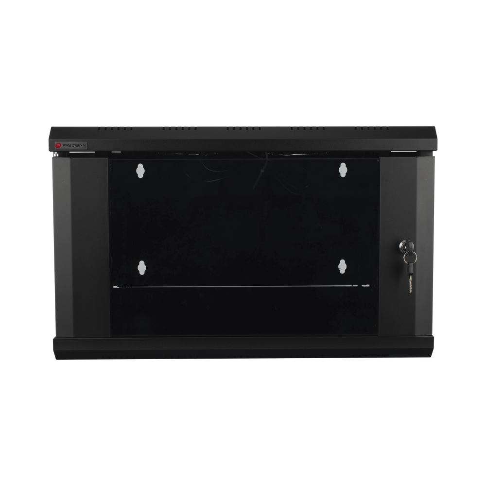 Gabinete de Pared Desarmado / 6U / 19 Pulgadas / 600 x 550 x 382 mm / Cristal Templado 5 mm / Carga Estática 60 kg / Acero SPCC RAL 9004 / IP20 Interior / RoHS