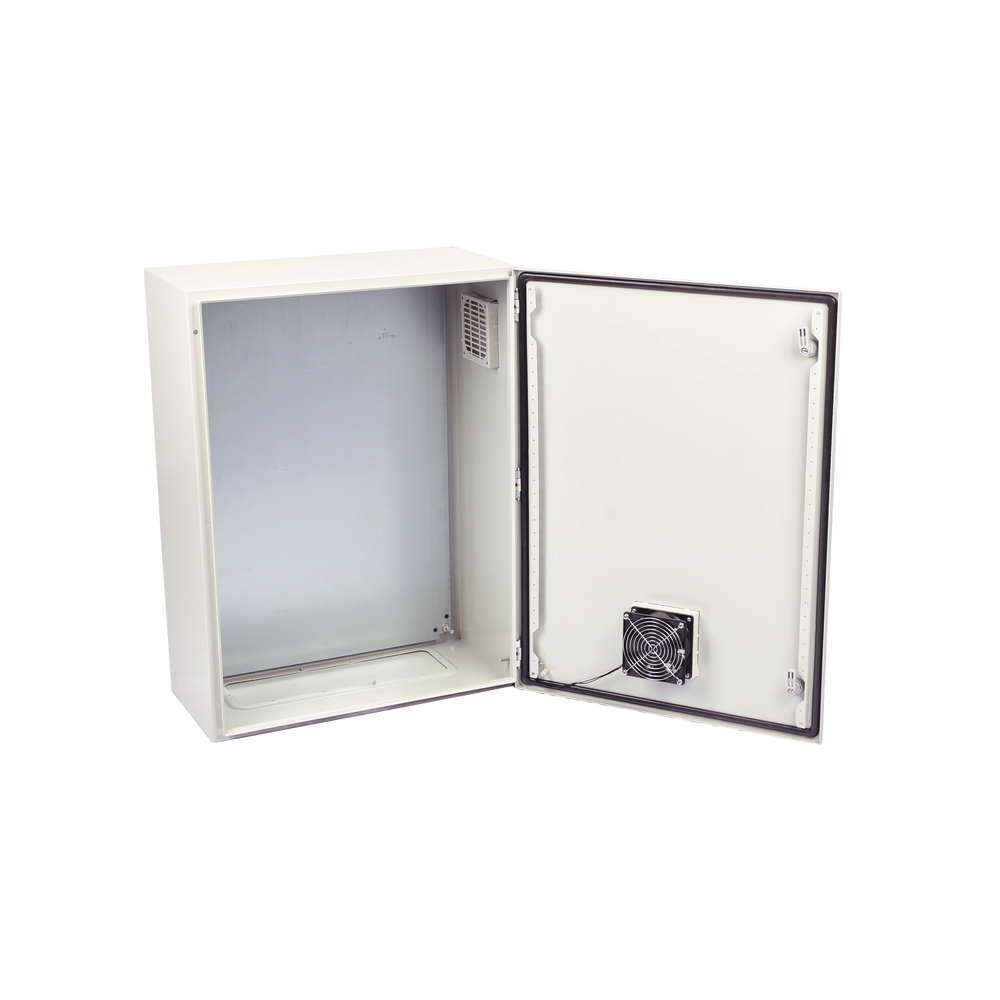 Gabinete Ventilado de Acero IP55 Uso en Exterior (400 x 600 x 250 mm) con Placa Trasera Interior Metálica y Compuerta Inferior Atornillable. Incluye Ventilador, Ventilas, filtros, Chapas y Llave T. - Imagen 5