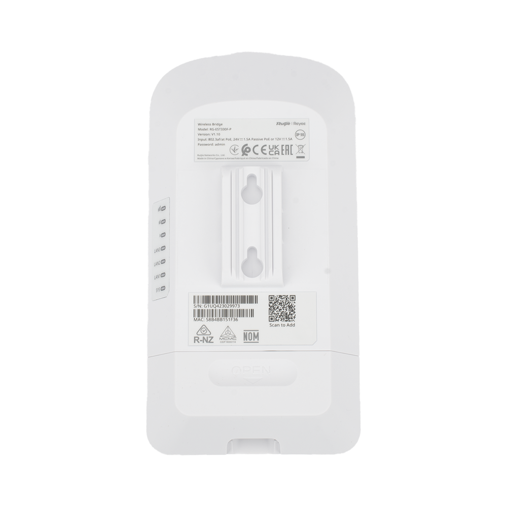 CPE Puente Inalámbrico Punto a Punto / Wi-Fi 5 802.11ac Wave2 867 Mbps / Antena 13 dBi MIMO 2x2 / 2 Puertos PoE Out 802.3AF / Enlace 3 km (1.86 mi) / IP55 Exterior / Ruijie Reyee - Imagen 3