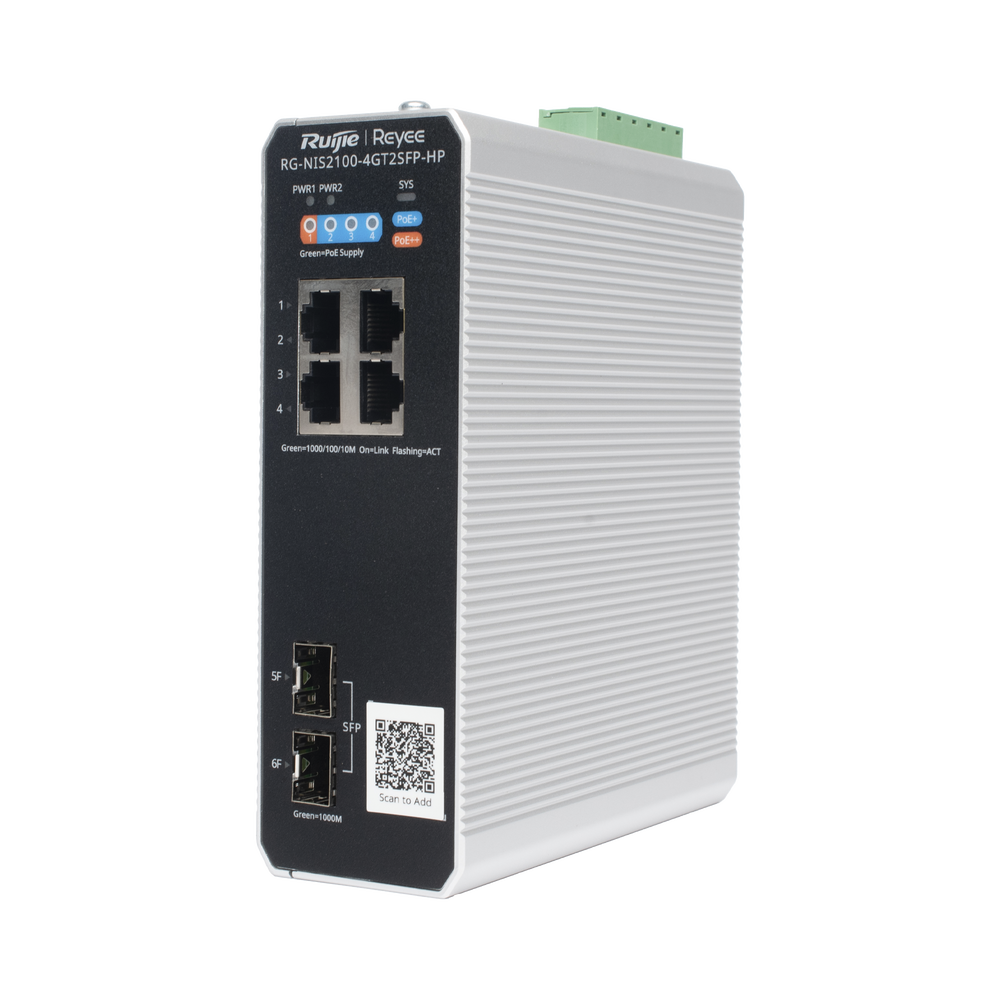 Switch Industrial PoE+ hasta 180 watts , Ideal para temperaturas Extremas y protección contra descargas, 1 puerto PoE++ 60W y 3 puertos PoE+ 30W, 2 SFP Uplink - Imagen 4