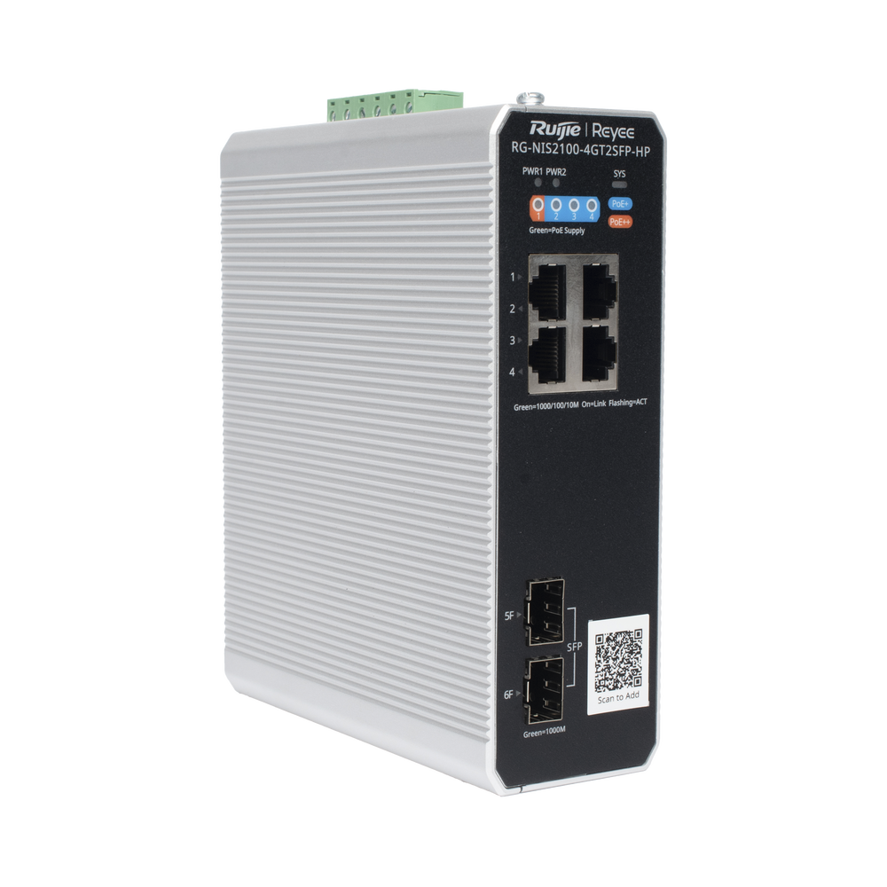 Switch Industrial PoE+ hasta 180 watts , Ideal para temperaturas Extremas y protección contra descargas, 1 puerto PoE++ 60W y 3 puertos PoE+ 30W, 2 SFP Uplink - Imagen 5