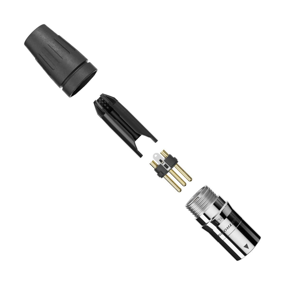 CONECTOR MACHO XLR DE 3 NÚCLEOS CON CARCASA DE ACERO INOXIDABLE Y CONTACTOS CHAPADOS EN ORO - Imagen 3