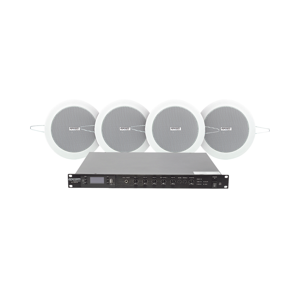 KIT de Amplificador de 120W para Rack | 4 Altavoces de Plafón de 4in | 3 - 6W | Sistema 70/100V