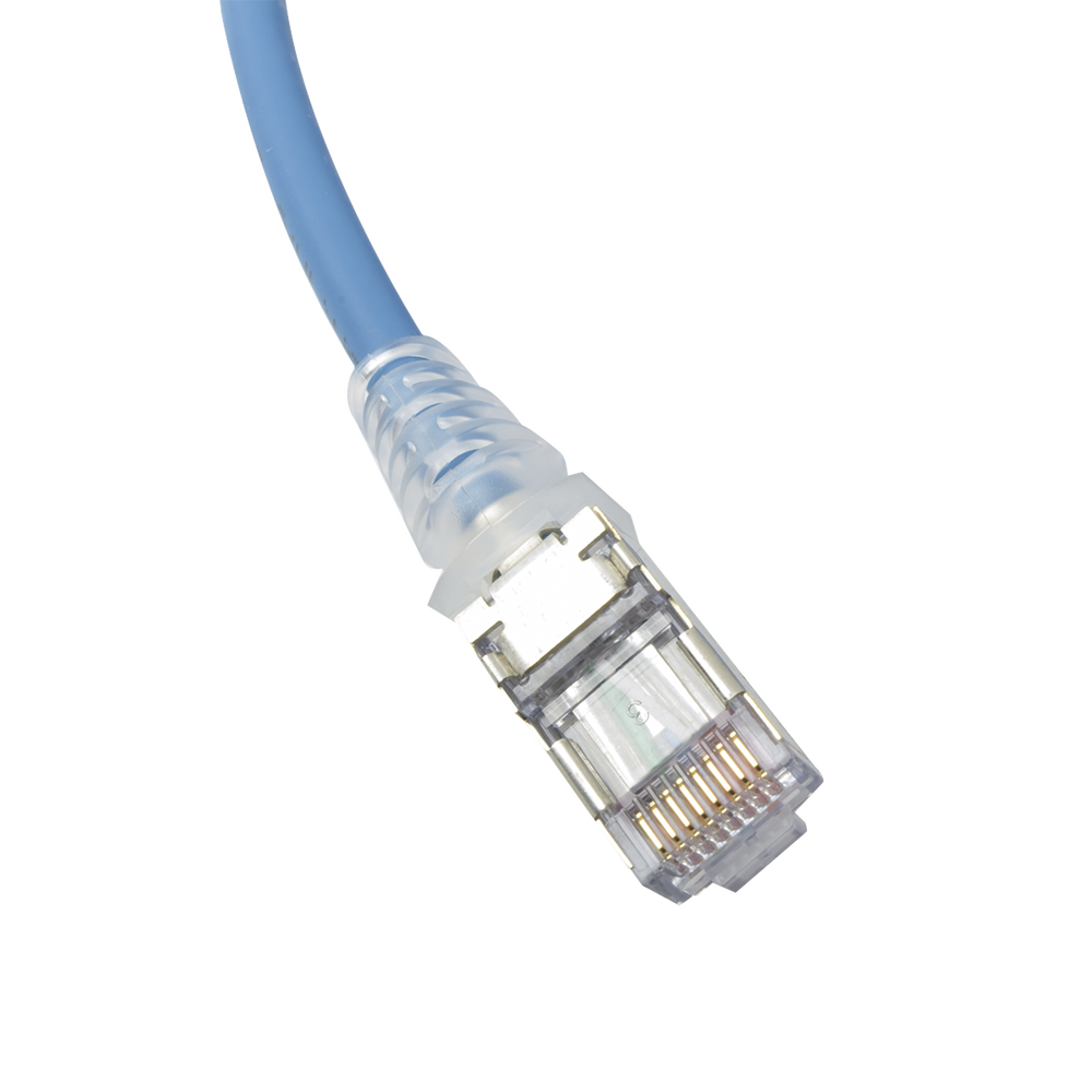 Patch Cord Skinny Cat6A Blindado S/FTP, 2.13 Metros (7 Pies), Diámetro Reducido 28 AWG, Color Azul - Imagen 4