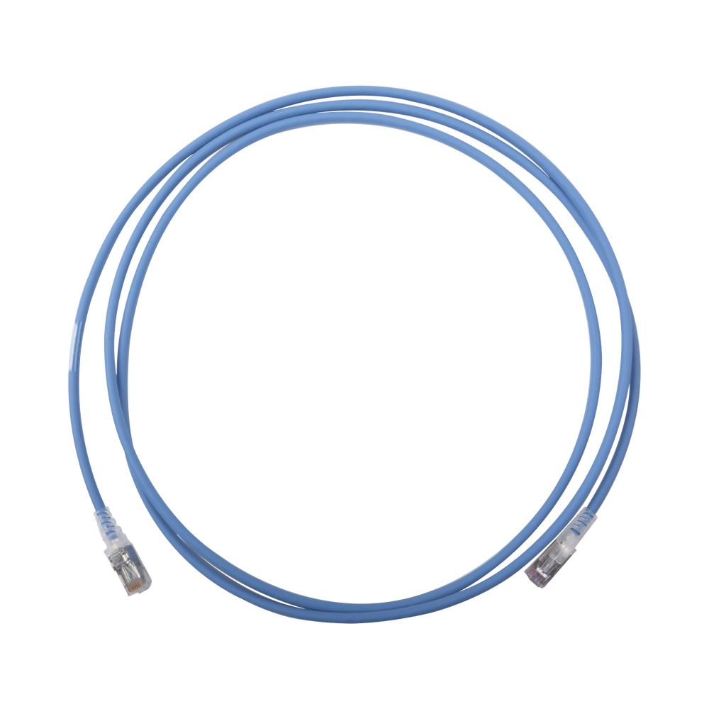 Patch Cord Skinny Cat6A Blindado S/FTP, 2.13 Metros (7 Pies), Diámetro Reducido 28 AWG, Color Azul - Imagen 2