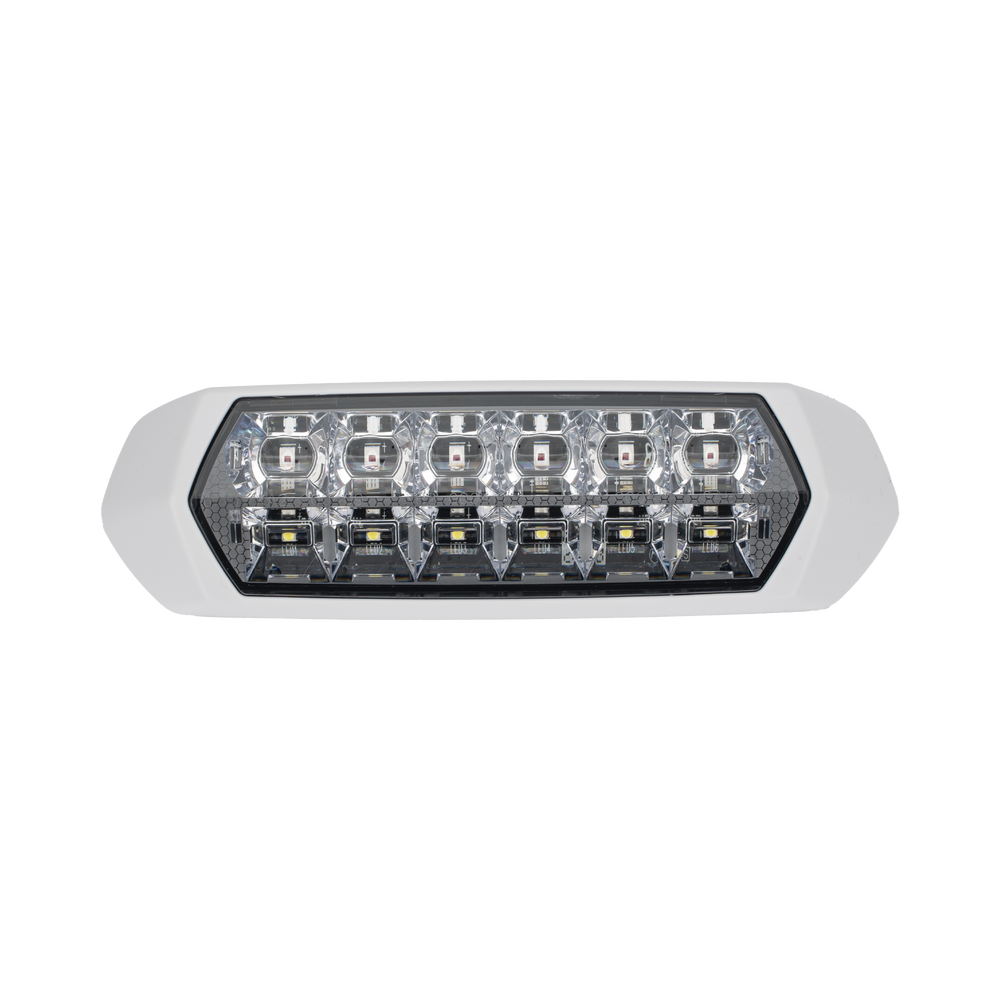Luz de Advertencia de 12 LED, Top Rojo 6 LED , Bottom Blanco 6 LED, Lente Transparente, SAE