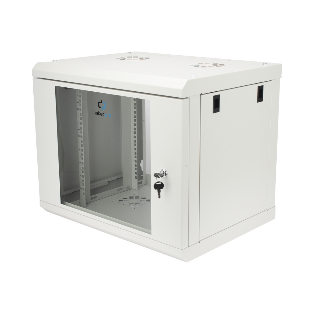 Gabinete de Pared de 9U con Puerta de Cristal Templado, 479.5 mm de Profundidad, Rack de 19'', Acero Reforzado, Color Blanco