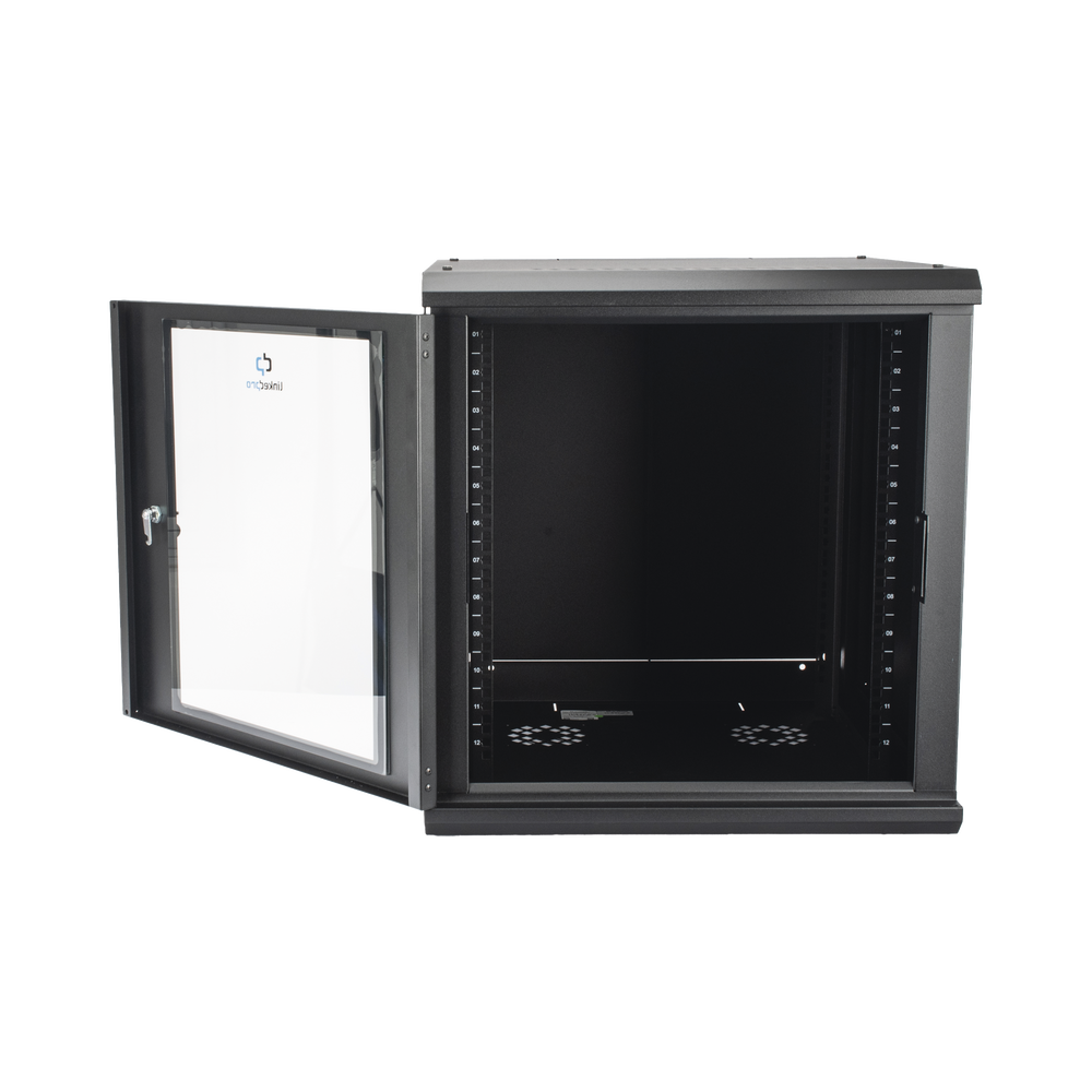 Gabinete Rack de Pared 12 Unidades / 19 Pulgadas / Ventilado / Puerta de Vidrio / Acero Calibre 18 / Carga 100 Kg / 635 x 606 x 612 mm (25 x 23.9 x 24.1 in) / Pintura Electrostática / Negro - Imagen 4