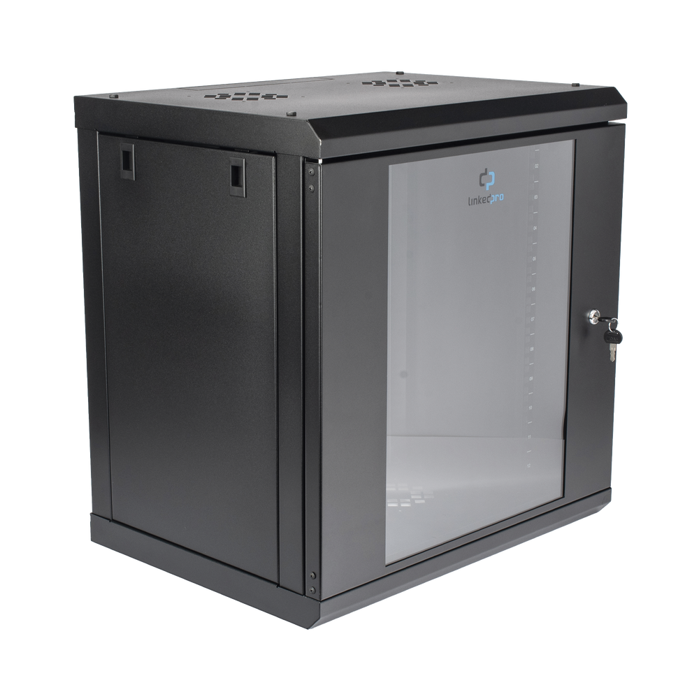 Gabinete de Pared de 12U con Puerta de Cristal Templado, 455 mm de Profundidad, Rack de 19'', Acero Reforzado Color Negro. - Imagen 3