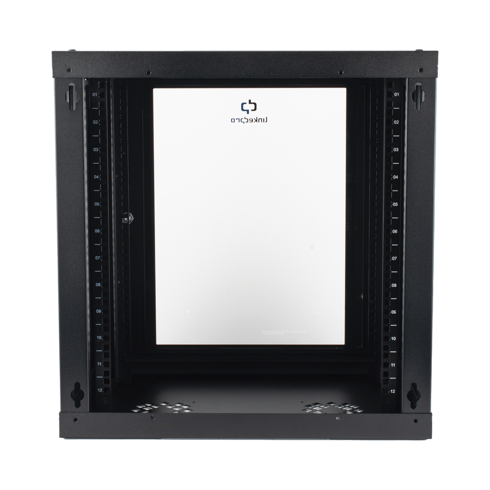 Gabinete de Pared de 12U con Puerta de Cristal Templado, 455 mm de Profundidad, Rack de 19'', Acero Reforzado Color Negro. - Imagen 4