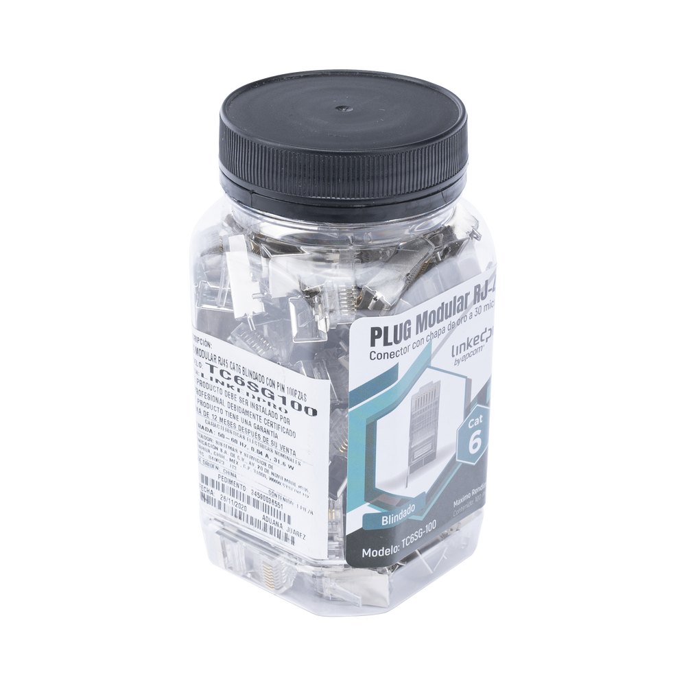 Bote con 100 Piezas de Plug Modular RJ45 Cat6 Blindado con Pin de Tierra, Chapado de Oro a 30 Micras para Durabilidad Extrema - Imagen 4