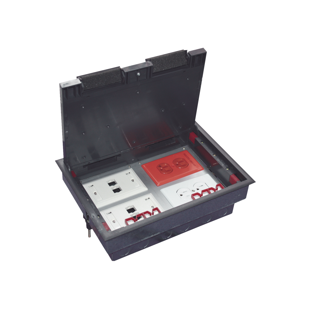 Caja de Piso para Cuatro Módulos Universales (Socket M4), para Alimentación Eléctrica y Redes de Datos (11000-43401) No Incluye Faceplates