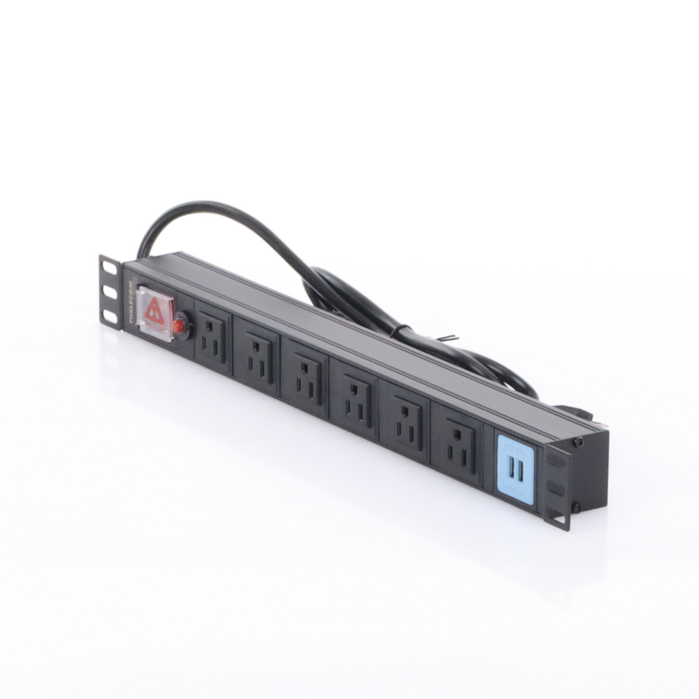 Tomacorriente Horizontal (PDU) de 6 contactos (NEMA 5-15R) + 2 USB para instalación en Rack de 19", 1UR, 125 Vca/ 15 A (THE0040091001001) - Imagen 3