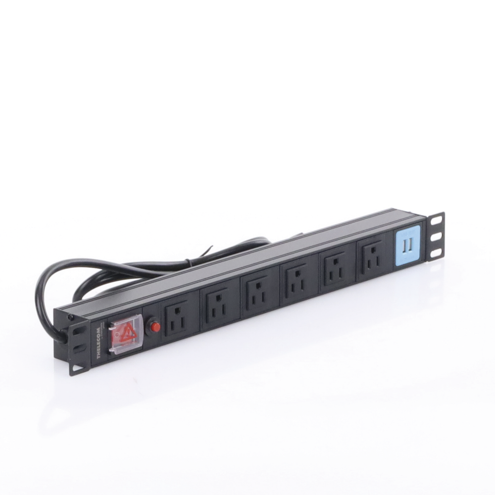 Tomacorriente Horizontal (PDU) de 6 contactos (NEMA 5-15R) + 2 USB para instalación en Rack de 19", 1UR, 125 Vca/ 15 A (THE0040091001001) - Imagen 4