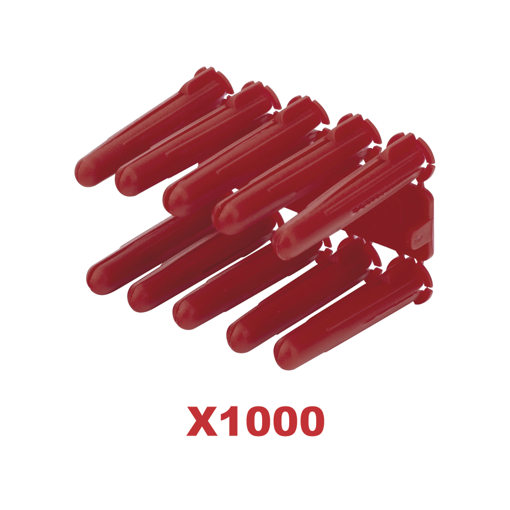 Taquete de 1/4 plástico paquete de 1000 piezas para fijar objetos con tornillo en muros y techos de concreto o superficies sólidas, compatible con tornillo TH10X de 10 x 1 1/2" (1103-14000)