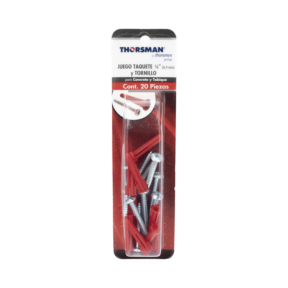 Paquete Con 10 Taquetes Rojos de 1/4" y 10 tornillos 10 x 1 1/2" (4.82 x 38 mm) (1103-05002) - Imagen 5
