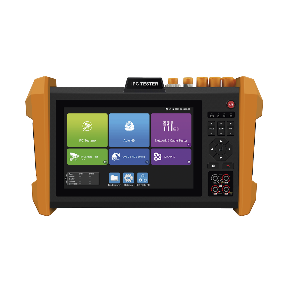 Tester Profesional Multifunción | Pantalla Táctil 7" | Láser Integrado | Cámara Integrada | Prueba IP/HD Coaxial | 4K/8K | H.265/H.265 | ONVIF | WiFi | Analizador de Cable | Medidor de Potencia Óptica y Red | TDR |