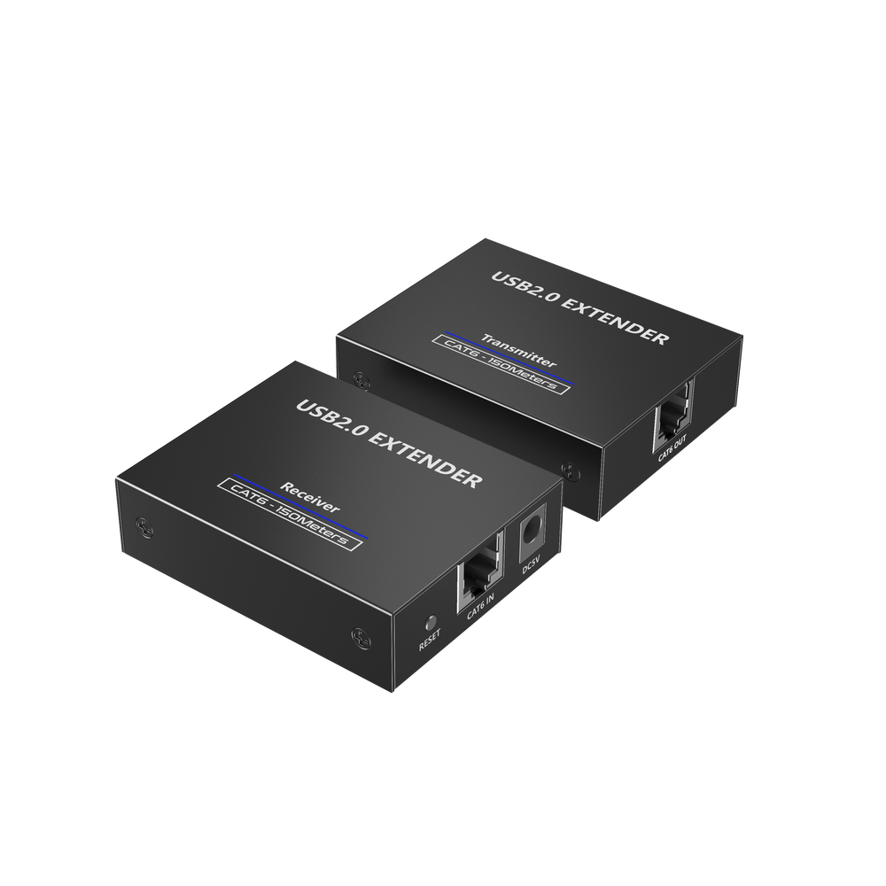 Kit EXTENSOR USB 2.0 de 4 Puertos para Distancias de Hasta  150 m | Soporta USB 2.0, USB 1.1 y USB 1.0 | UTP Cat 5e/6/6a/7 | Soporta Switch Gigabit | Ideal para Cámaras WEB, Impresoras, Escáner, Memorias, Mouse, etc.