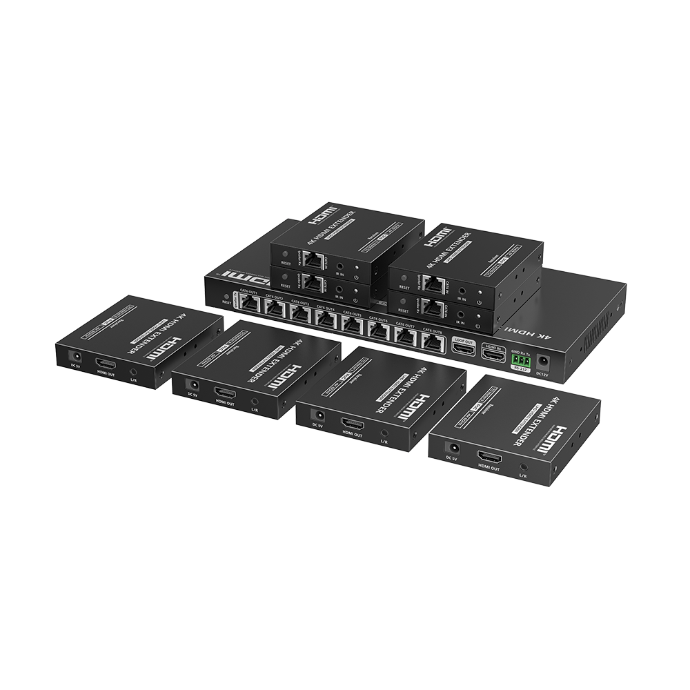 Kit Divisor y Extensor HDMI | 1x8 | Hasta 70 m |Resolución 4K @ 60 Hz | Cat 6/6a/7 | IPCOLOR | CERO LATENCIA | Puerto S/PDIF | EDID | RS232 | Salida Loop / PoC