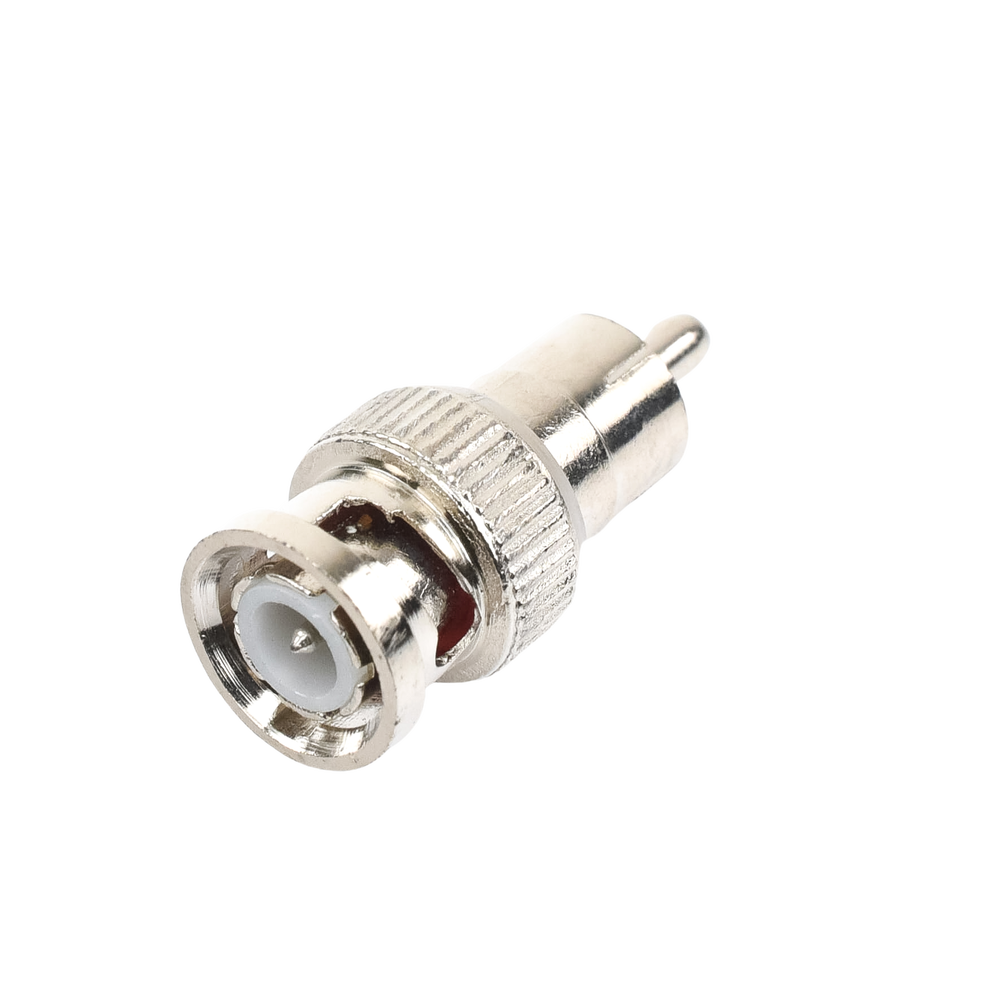 Adaptador en Línea para 75 Ohm, de Conector BNC Macho a RCA Macho en Aplicaciones de Audio-Video para Cámaras, Monitores y DVR's.