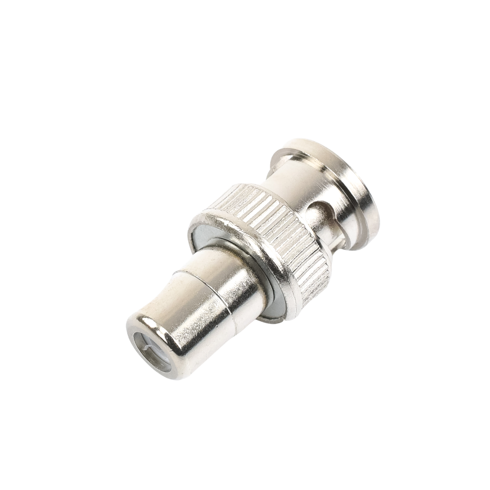 Adaptador en Línea para 75 Ohm, de Conector BNC Macho a RCA Hembra en Aplicaciones de Audio-Video para Cámaras, Monitores y DVR's.