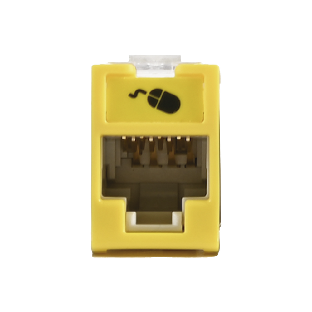Jack Ultramax Cat6a, Utp, Montaje Híbrido en Placa de Pared (Plano y Angulado), Color Amarillo, Punch Down