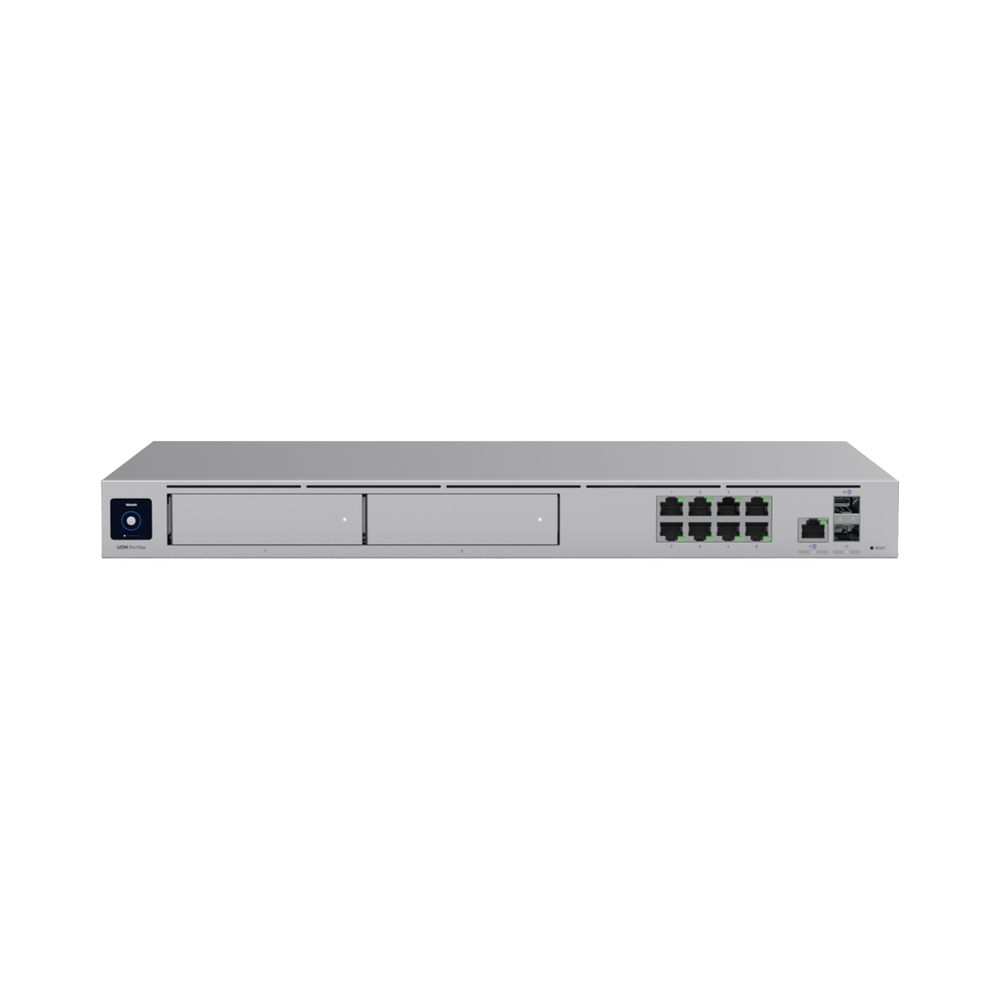 UniFi Dream Machine Pro Max – Cloud Gateway Empresarial con Soporte para 150 Dispositivos y 2000 Clientes, 5 Gbps de Ruteo con IDS/IPS, 2 Bahías para HDD 3.5”, SSD Interno de 128 GB, Failover, Balanceo de Carga y VPN/SD-WAN