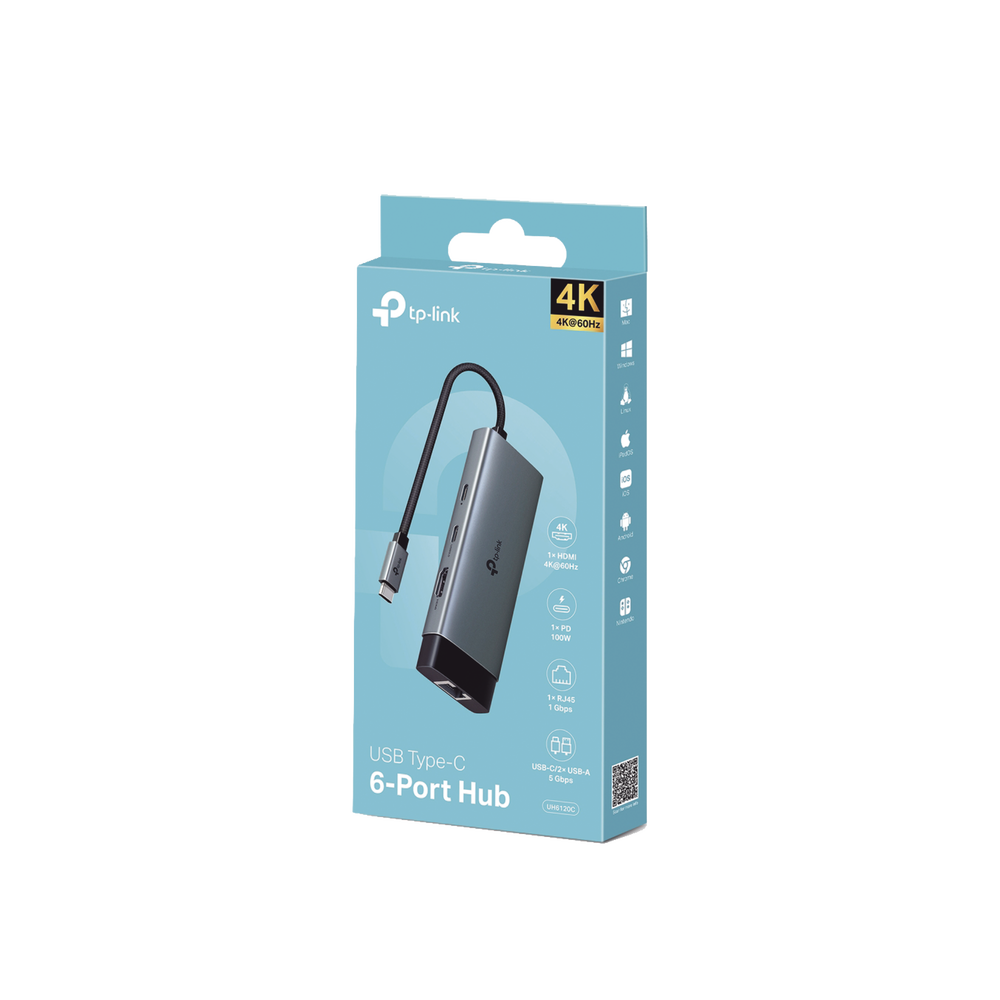 Adaptador HUB 6 en 1, 1 puerto USB-C entrada, 1 puerto HDMI 4K, 1 puerto Ethernet Gigabit, 1 puerto USB-C y 2 puertos USB-A - Imagen 4