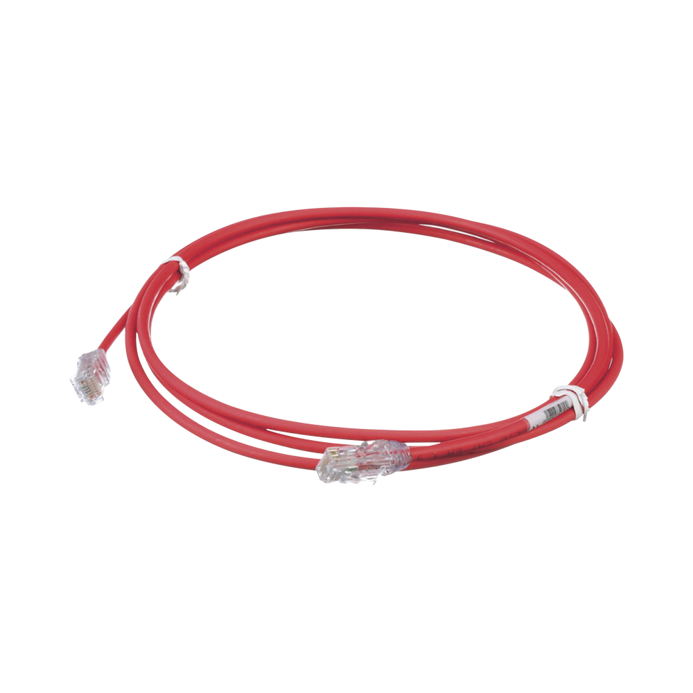 Cable de Parcheo UTP Cat6A, CM/LSZH, Diámetro Reducido (28AWG), Color Rojo, 2.13 Metros (7 Pies)