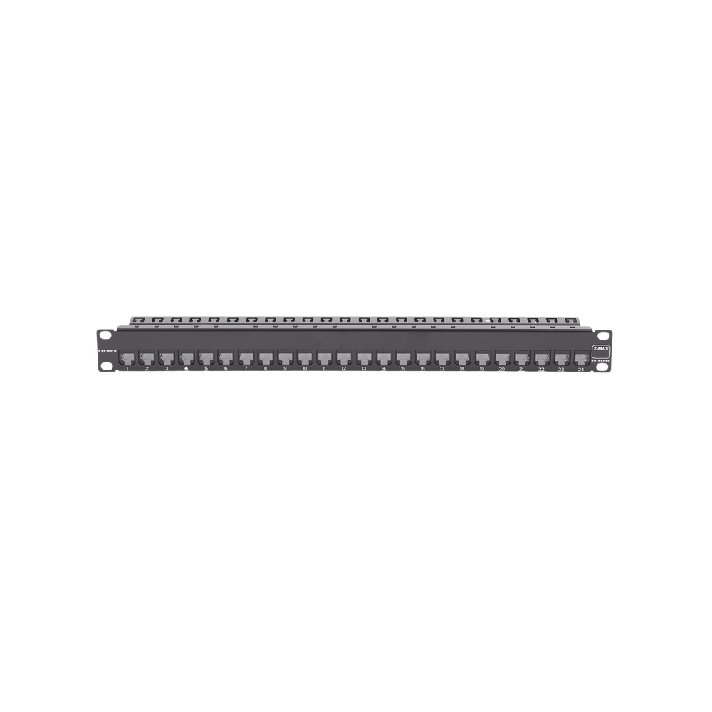 Patch Panel Z-Max de 24 Puertos, Blindado, Precargado con Jacks Categoría 6A, Plano, 1UR