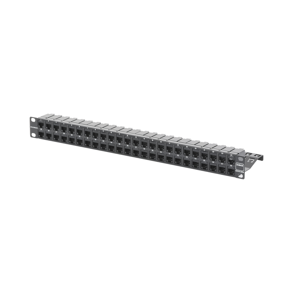 Patch Panel Z-Max de 48 Puertos, Blindado, Precargado con Jacks Categoría 6A, Plano, 1UR
