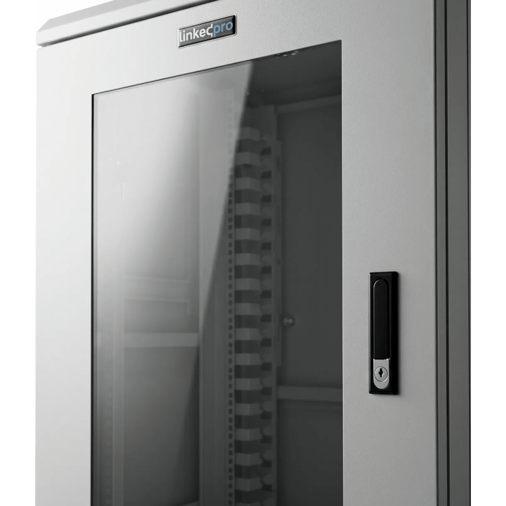 Gabinete Rack 19 Pulgadas / 18 Unidades / Piso / Puerta de Cristal / Acero Calibres 16-18-20 / Capacidad 750 kg (1653.5 lb) / Dimensiones 60 cm (23.6 in) x 93 cm (36.6 in) x 46 cm (18.1 in) - Imagen 3