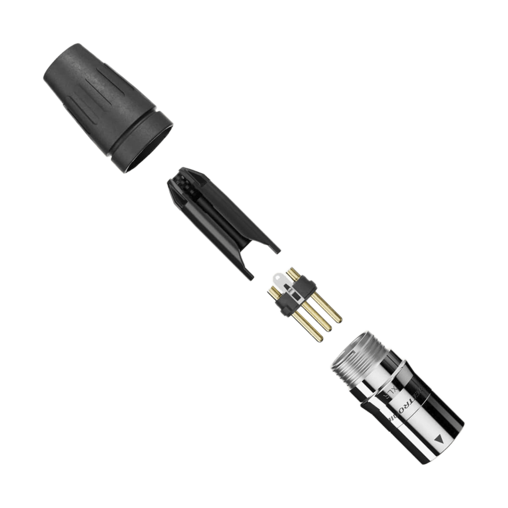 CONECTOR MACHO XLR DE 3 NÚCLEOS CON CARCASA DE ACERO INOXIDABLE Y CONTACTOS CHAPADOS EN ORO - Imagen 4