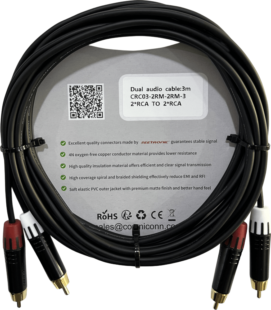 Cable 2 RCA x 2 RCA, conectores negros, con diferenciador de blanco y rojo (2x MT380-RD - 2x MT380-WH), length 3m - Imagen 2