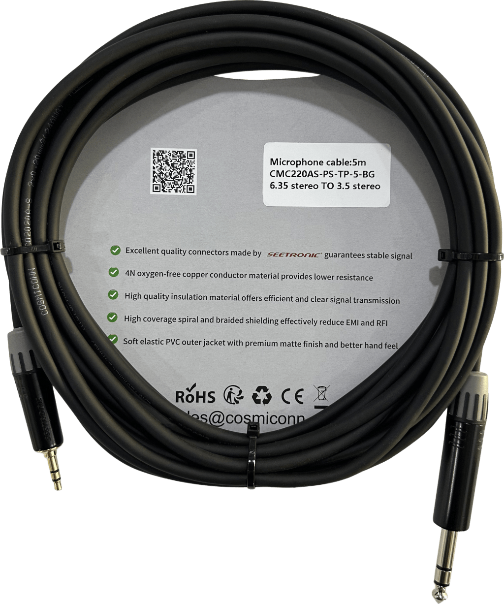 Cable 6.35mm a 3.5mm, conectores color negro MP3X-B - MTP3C-BG, length 5m - Imagen 2