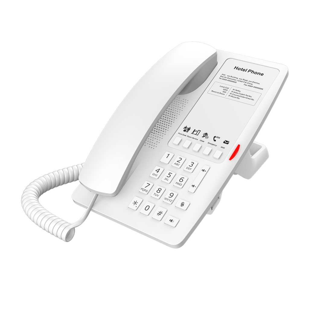 Teléfono IP Hotelero / 2 Líneas SIP / 5 Teclas Programables / Puerto USB-A de Carga / PoE 802.3af / Diseño Blanco / Audio HD Manos Libres - Imagen 3