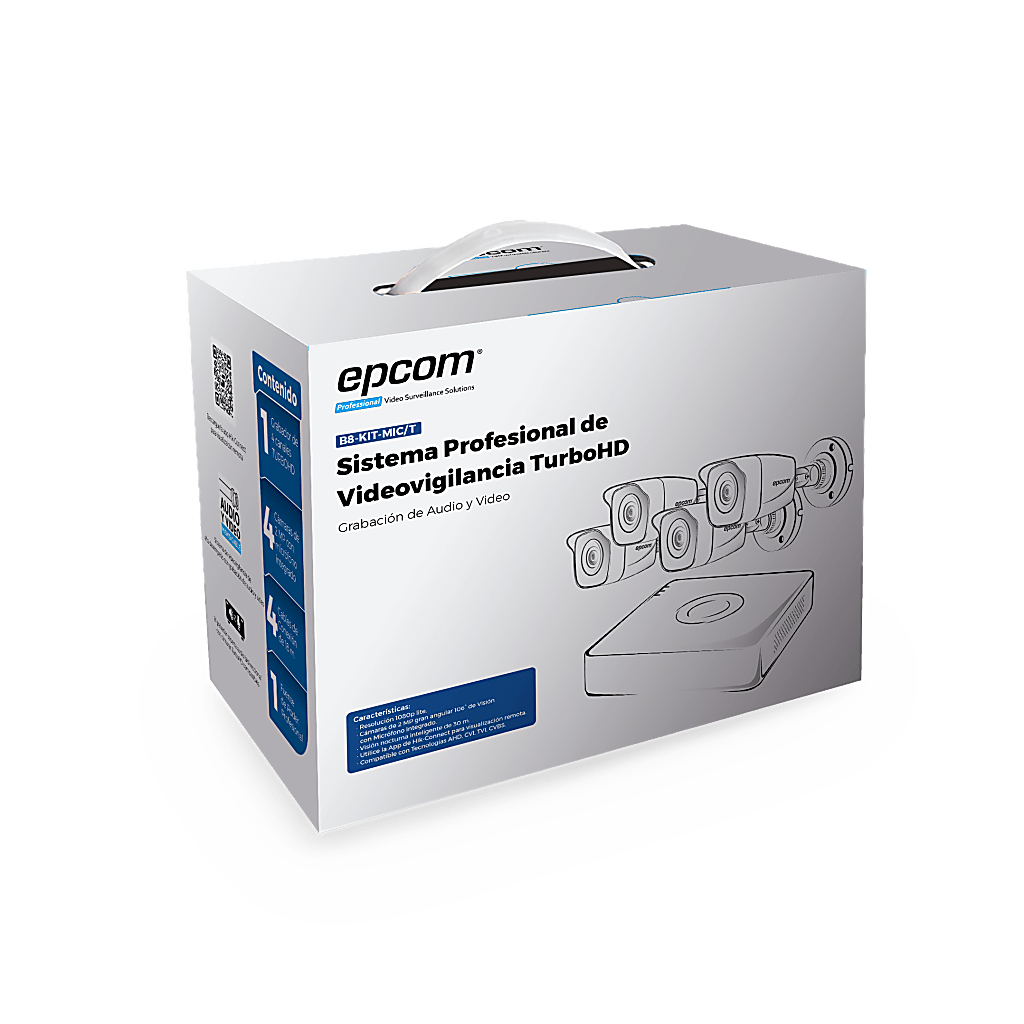 (MICRÓFONO Integrado + Detección de Movimiento 2.0) Kit TurboHD 1080p Lite / DVR 4 canales / Audio por Coaxitron / 4 Cámaras Bala de Metal con Micrófono Integrado