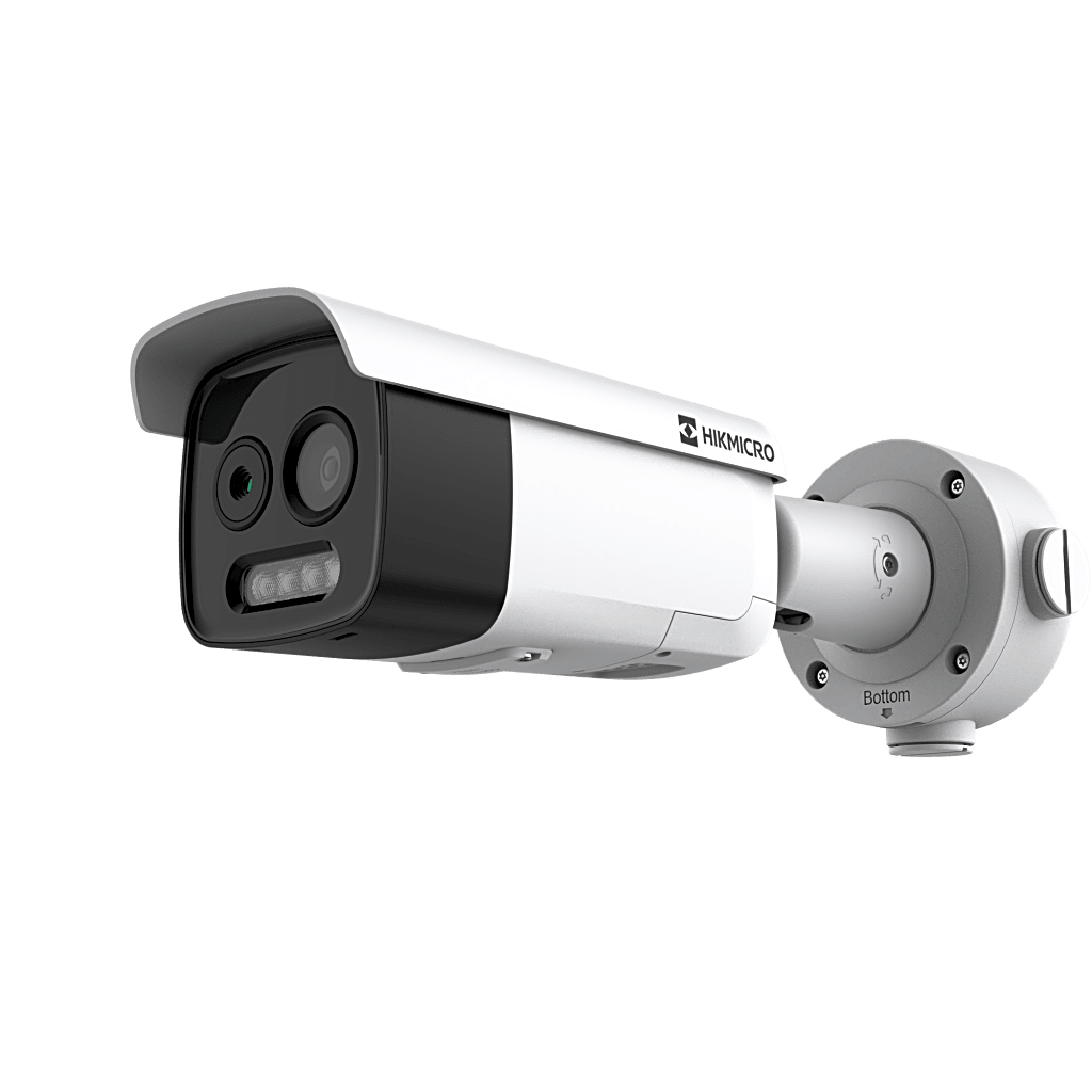 (HIKMICRO) Cámara Bala IP Bi-Espectral / Térmica (256 X 192 / 3.6 mm) + Óptica (5 MP / 4.3 mm) / GUANLAN AI / Detección Térmica de Incendios y Humos / Medición de Temperatura -20°