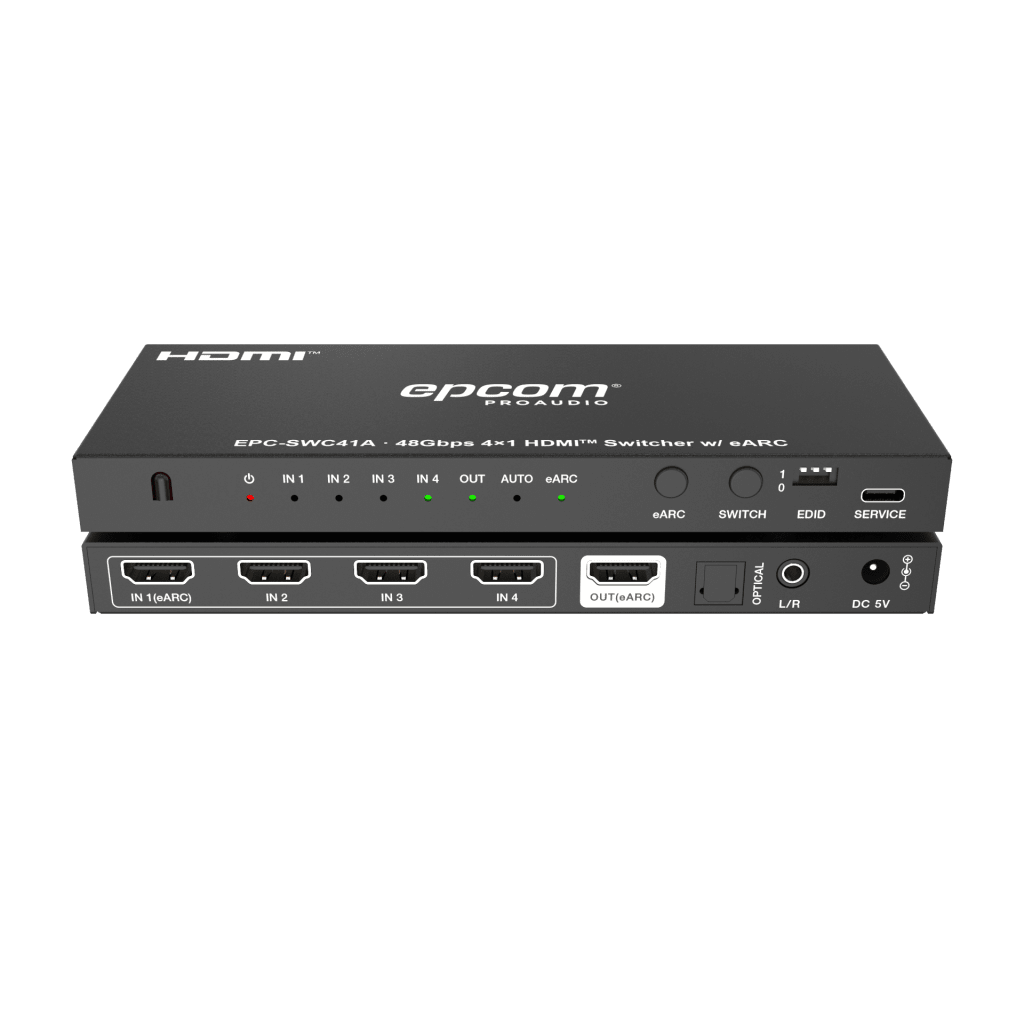 Switch HDMI 4x1 | 8K@60Hz 4:2:0 | 48 Gbps | ARC/eARC | Extracción de Audio | Gestión EDID | Control CEC