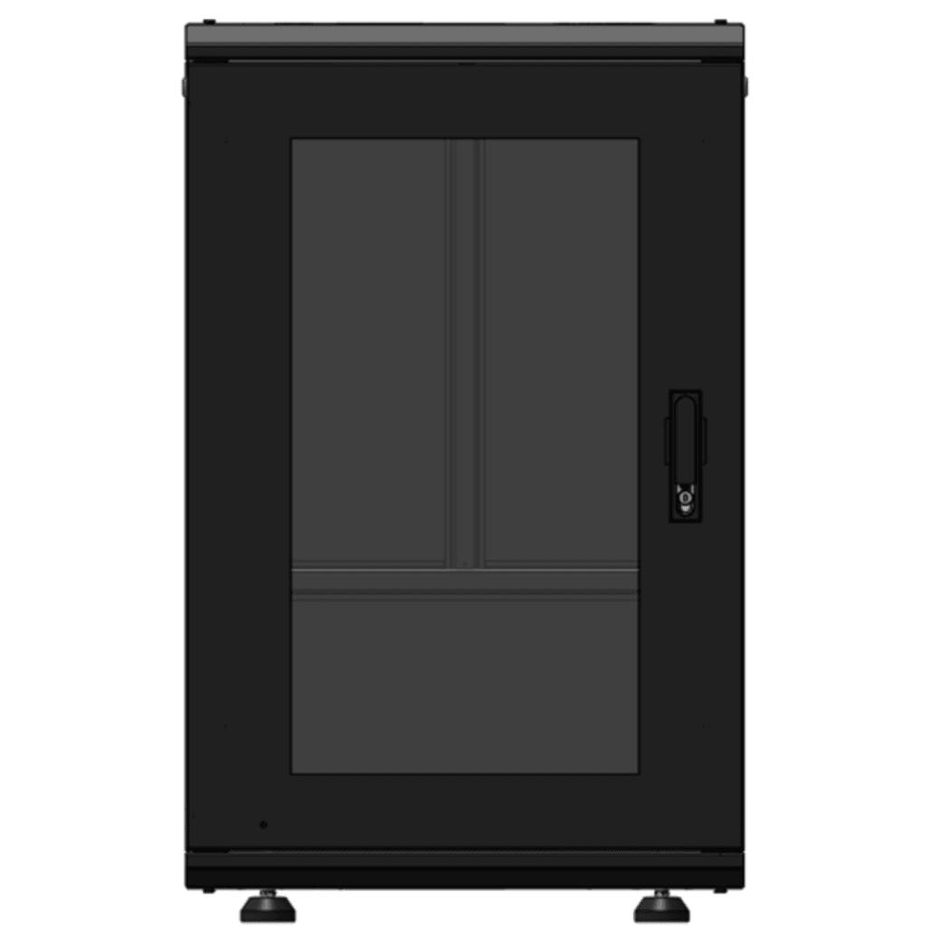 Gabinete Rack 19 Pulgadas / 18 Unidades / Piso / Puerta de Cristal / Acero Calibres 16-18-20 / Capacidad 750 kg (1653.5 lb) / Dimensiones 60 cm (23.6 in) x 93 cm (36.6 in) x 46 cm (18.1 in)