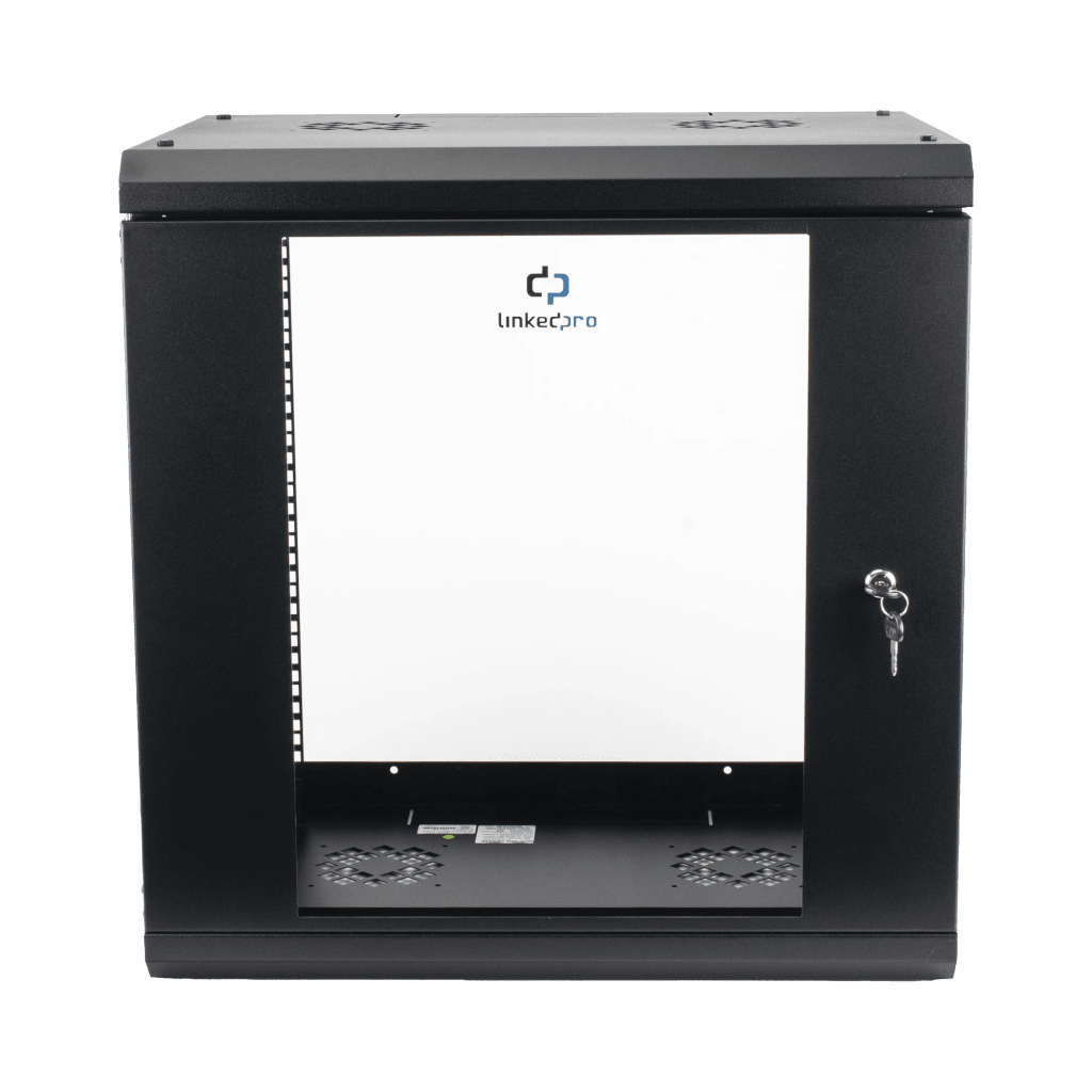 Gabinete de Pared con Puerta de Cristal Templado, 455mm de Profundidad, 12U Rack de 19'', Acero Reforzado