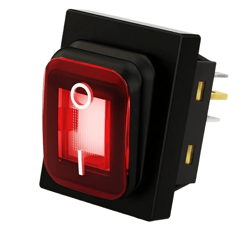Interruptor tipo Switch con Led Color Rojo / IP65 / Diseño Industrial / NO, COM, NC / Terminales tipo F1