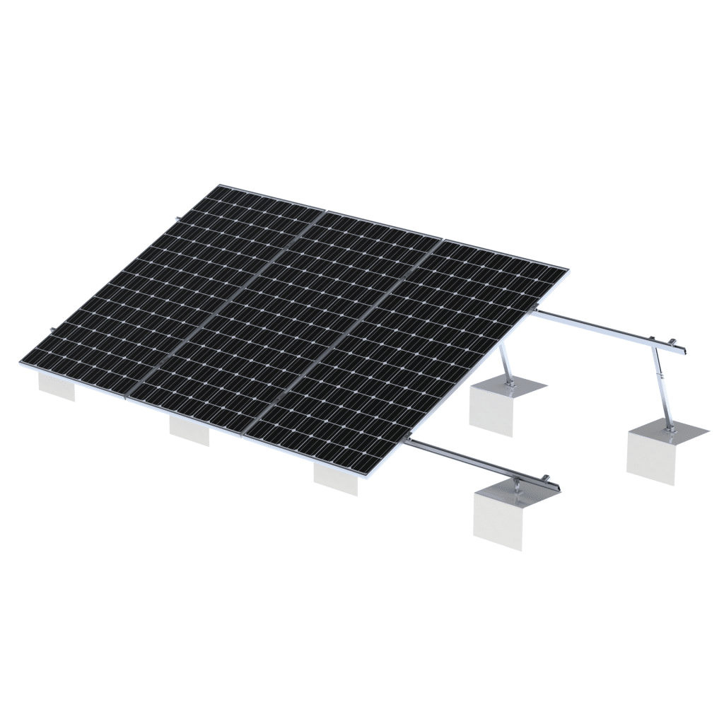 Sistema de Montaje Solar VEKTOR21 / Estructura Ajustable Aluminio AL6005-T5 / Patas Frontales y Ajustables / Ángulos 10°-30° / Torque 11-13 Nm