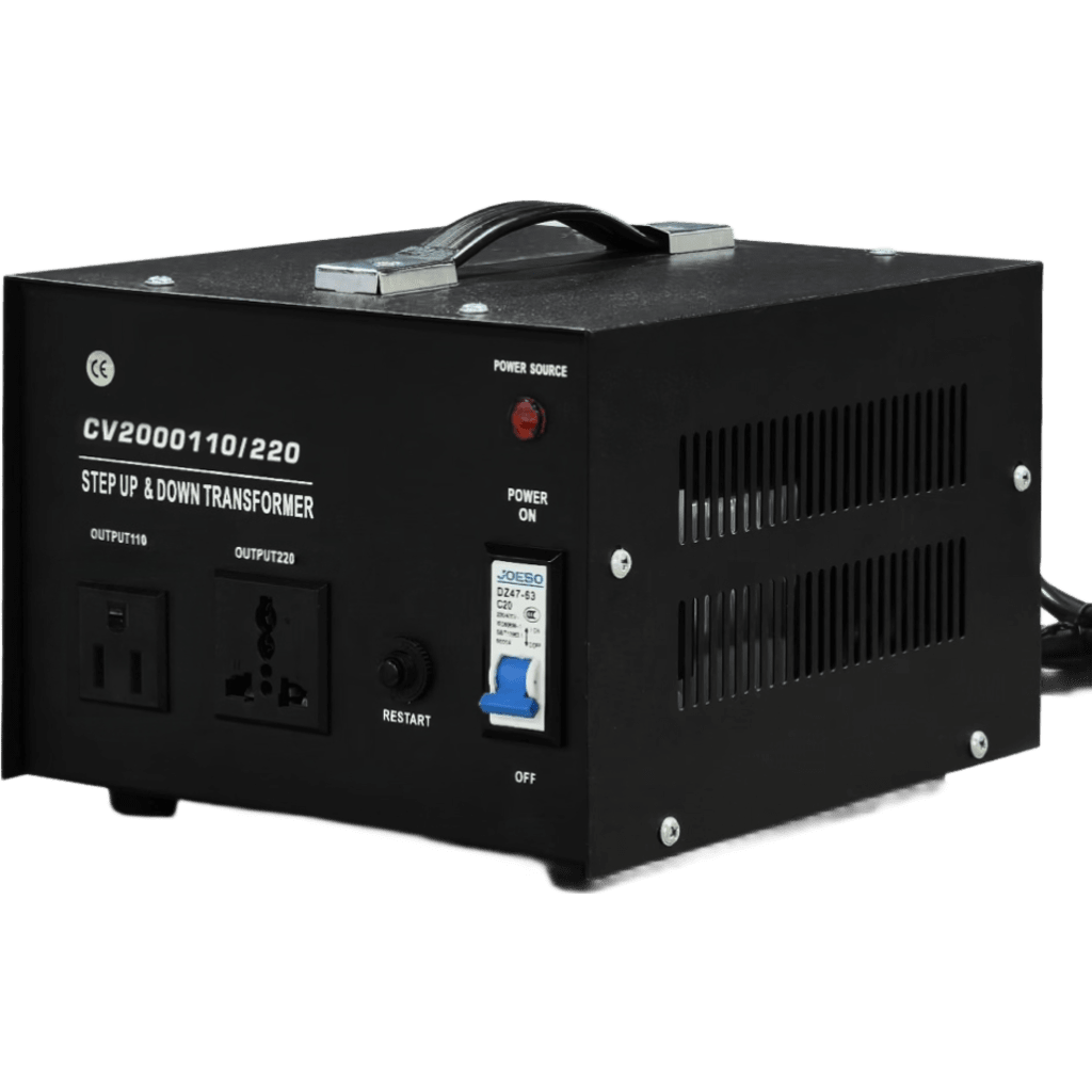 Transformador con doble función bidireccional : eleva o reduce el voltaje entre 110 Vca y 220 Vca