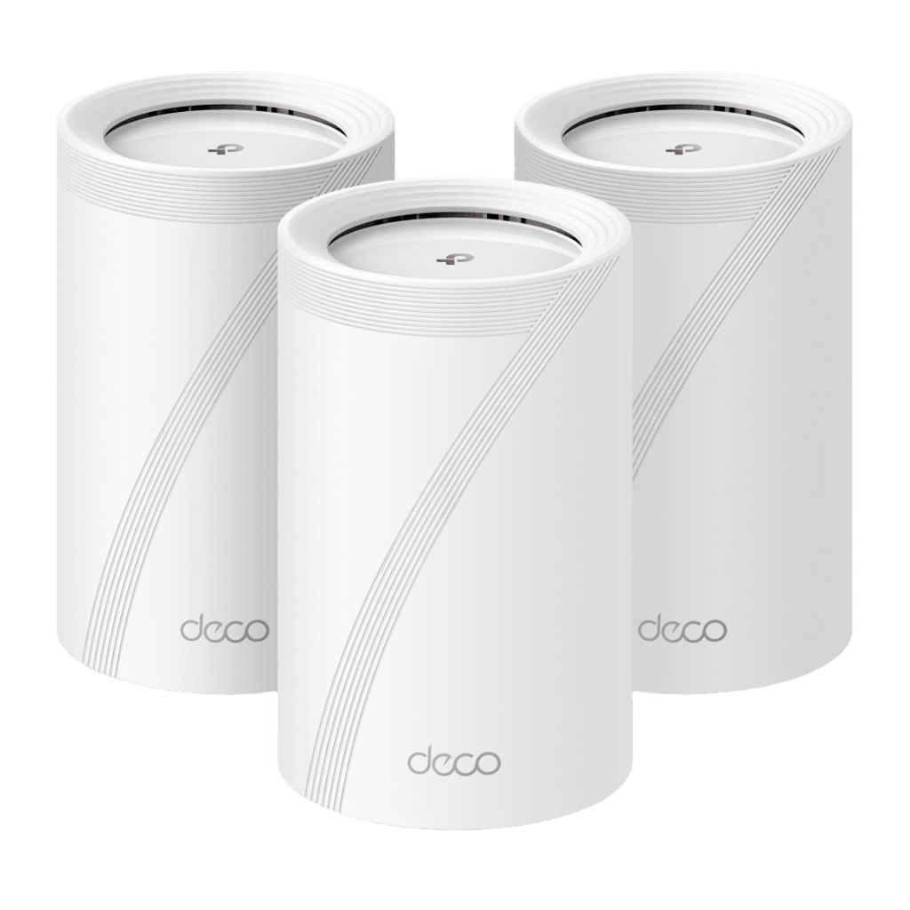 KIT 3 Routers Inalámbrico MESH Interior para Hogar / Triple Banda Wi-Fi 7 BE9300 Mbps / 2 Puerto 2.5 Gigabit WAN/LAN / 4 Antenas Internas / Operación Multi-Link MLO / Administración Mediante la App Deco (iOS, Android) / HomeShield