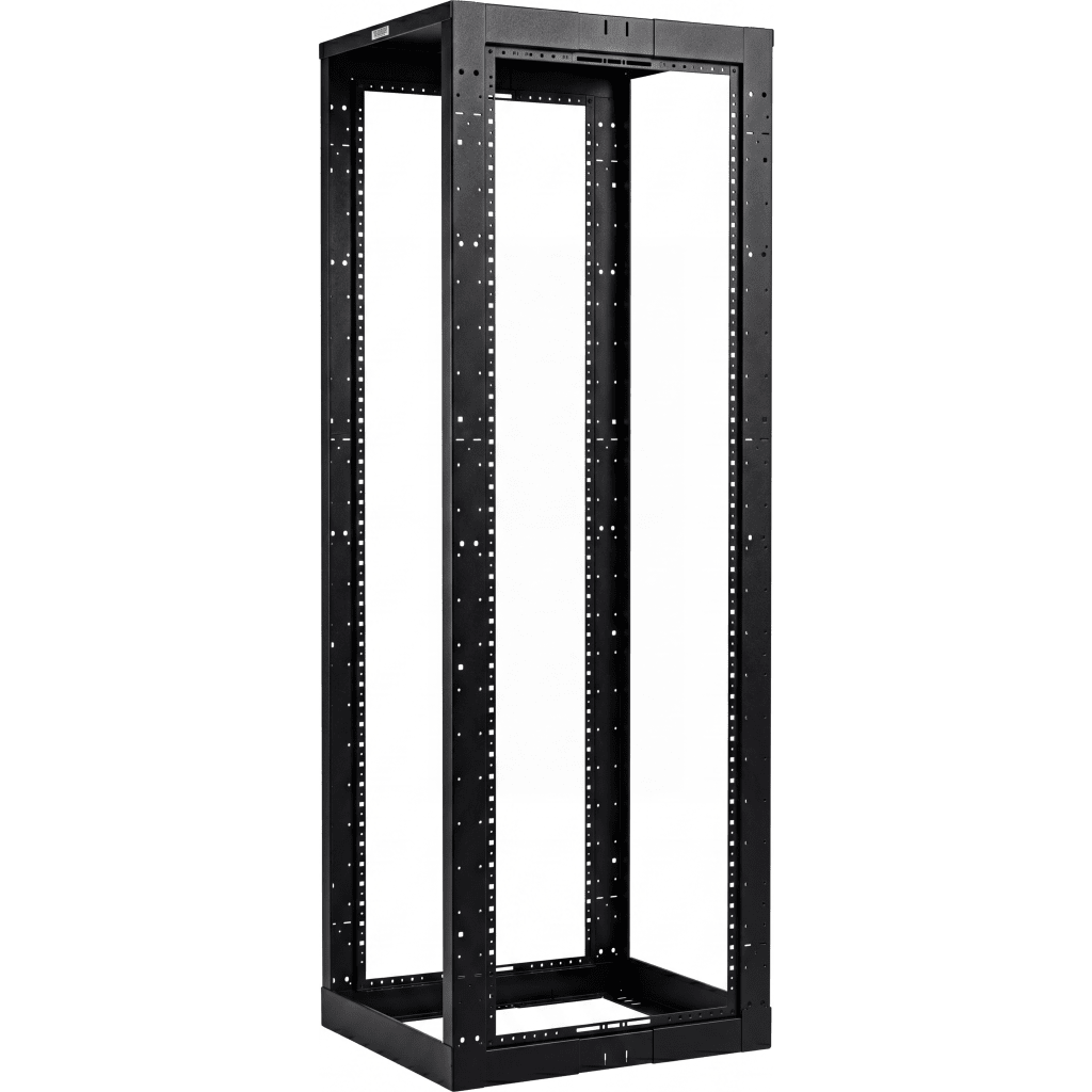 Rack de Cuatro Postes Estándar de 19", Rieles Con Orificio Para Tuerca Enjaulada, Profundidad Ajustable de 23 a 42 in, 45 Unidades de Rack, Color Negro