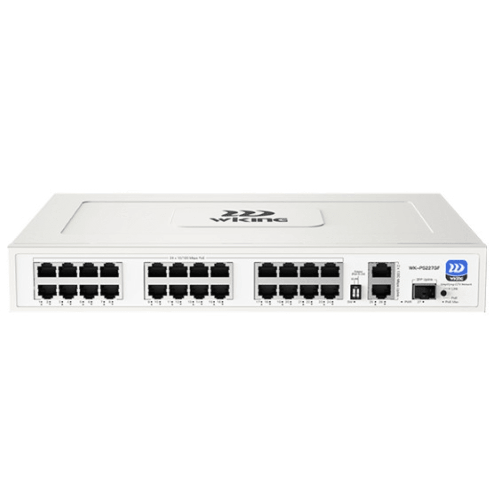 Switch no administrable PoE WI-TEK / Gestión Cloud / 24 Puertos 10/100 Mbps PoE af/at / 2 Puertos Uplink Gigabit / 1 Ranura SFP 1000 Mbps / Presupuesto 270 W / Puerto 1 Hi-PoE 60W