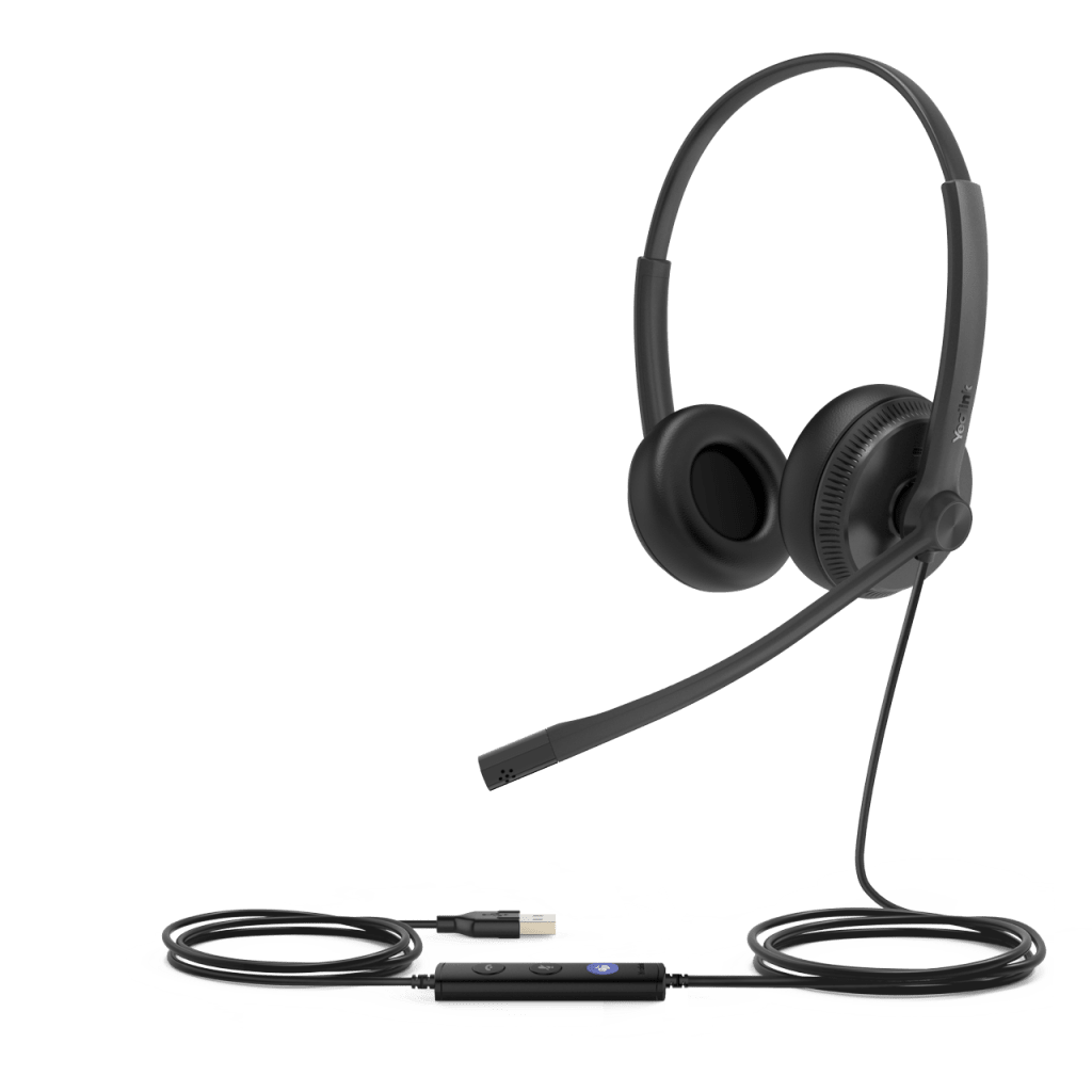 Diadema USB Alámbrica Yealink UH34 Dual Teams C/ Almohadillas de Cuero Compatible con Teléfonos IP Yealink y Computadoras