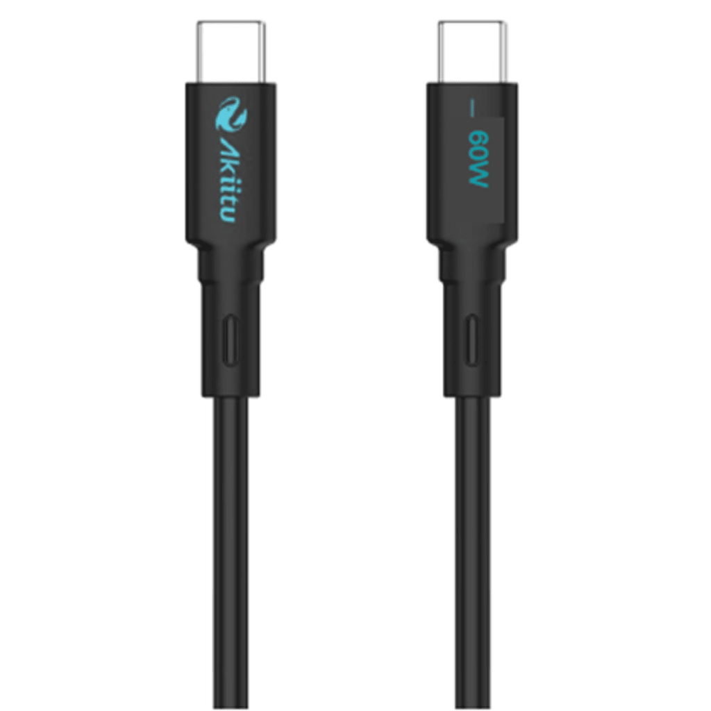 Cable USB-C a USB-C / 1 Metro / Carga Rápida 60W / Transferencia 480 Mbps / Magnético de Silicona Líquida / Auto-enrollable / Anti-enredos / Negro